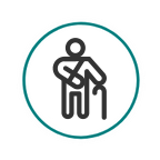 Icon of person with broken arm and a cane